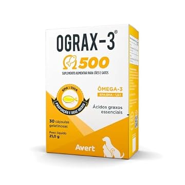 Ograx 500 Ômega-3 Para Cães Gatos 30 Cápsulas Suplemento Avert
