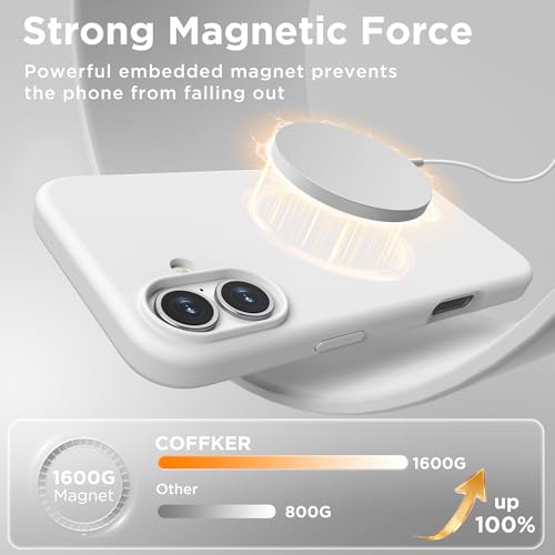 Image of Magnetic for iPhone 16 Case, Compatible with MagSafe, Liquid Silicone Phone Cover with Screen Protector & Camera Protector, Soft Anti-Scratch Microfiber Lining Inside 6.1 inch, White