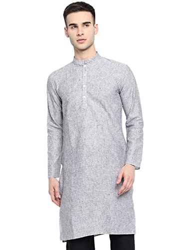 Image of Vastraa Fusion Men's Printed Kurta Pure Cotton Long Kurta, Round Collar, Full Sleeves, Button Kurta, Ethnic Wear
