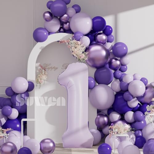 Image of SUWEN 40 Inch Light Purple Large 1 Balloon Number Big Foil Helium Lavender Number Balloons Huge Mylar 0-9 Giant Jumbo Happy 1st Birthday Party Anniversary Decorations