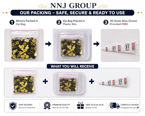 Image of NNJ GROUP 500 Pcs Round Shape Golden Colour Mirror Kit for Lippan Art and Craft Work,Painting, Jewelry Making, Decorative Mirrors 1 Free Fabric Glue