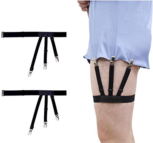 JELINDA Shirt Stays for Men Adjustable Elastic Police Military Shirt Stay Holder with Non-Slip Locking Clip (B Metal clamp)