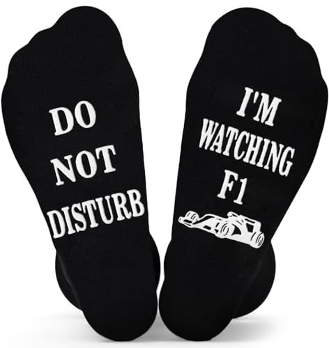 UEOTO Funny DO NOT DISTURB I'M WATCHING F1 Socks With Grips - Formula 1 Gifts for Men Birthday Present Who Have Everything - Car Novelty Fathers Day Christmas Gifts for Dad Teenage Boys 9-12 UK, Black