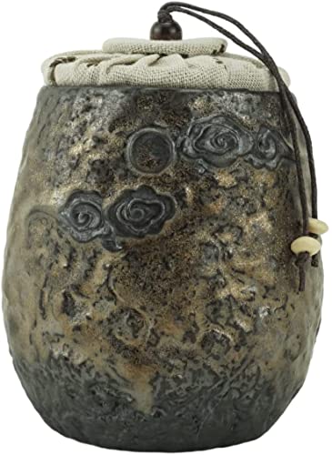 KKEKOS Handmade Red Iron Clay Porcelain Tea Tin Tea Storage Tea Caddy Tea Canister Container Traditional Tea Jar Pet Ashes Keepsake Urn (cloud)