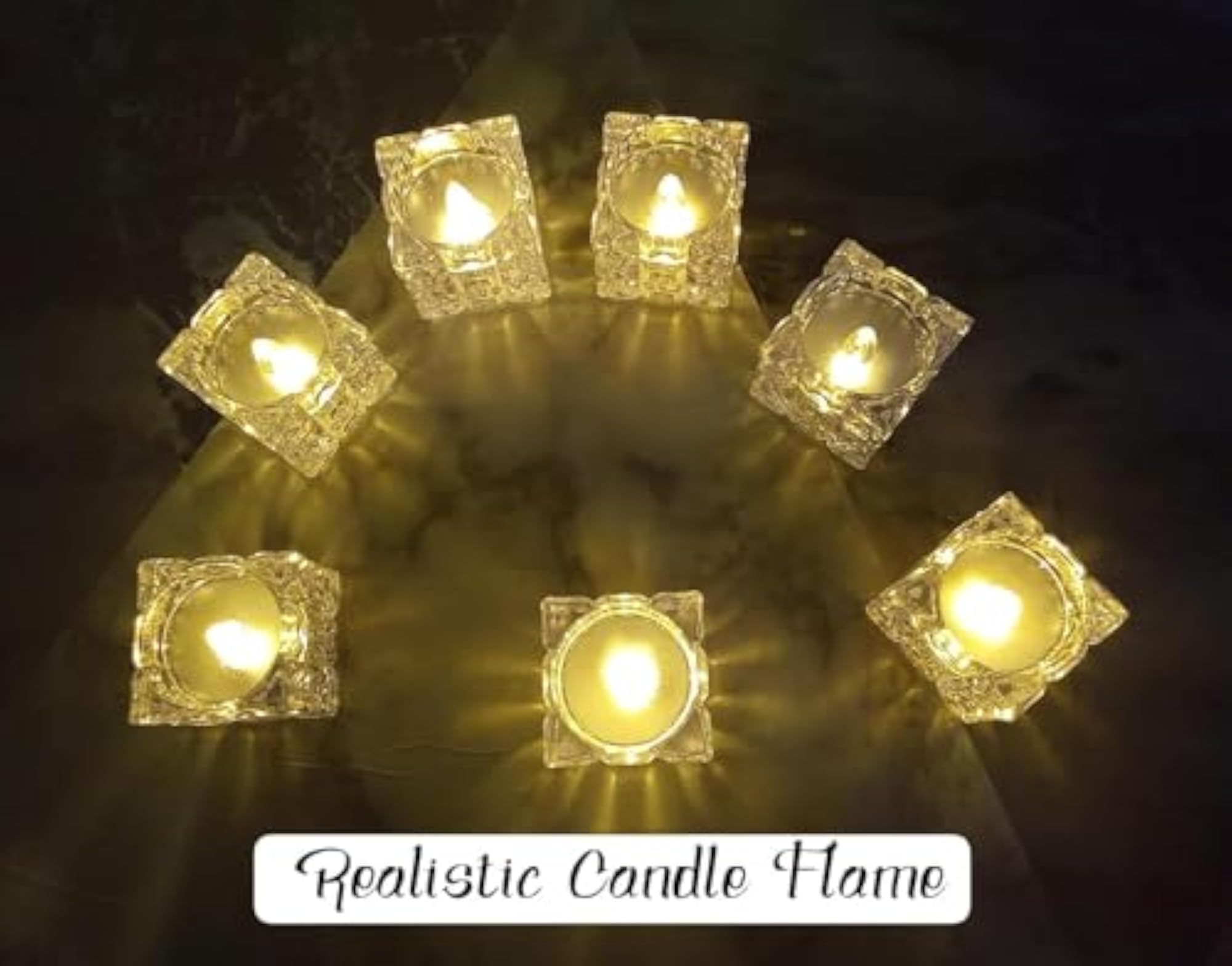 Block Crystal Tealight Candles, Flameless LED Diya