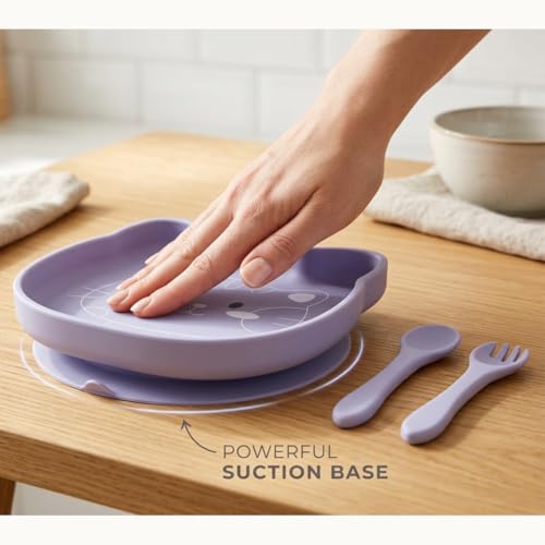 Image of TIGGY & BONNET Cat 2 Pcs Silicone Baby Feeding Set for Baby Bpa-Free | Microwave Safe, Anti-Slip Base | Tableware Kit for Babies & Toddlers with Suction Plate & Spoon