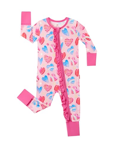 Image of EASWEET Bamboo Viscose Baby Girl Footless Pajamas Ruffled Baby Sleepers with 2 Way Zipper