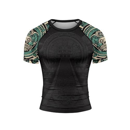 Aztec Men's Short Sleeve Rash Guard – MMA BJJ Jiu Jitsu Grappling Workout Performance Baselayer2