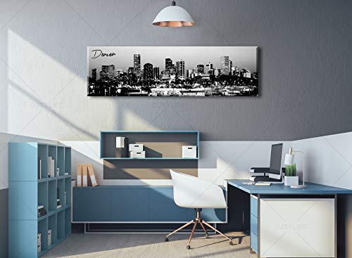 Image of Black and White Wall Art Denver Skyline Cityscape Skyscrapers Canvas Print Painting Landscape USA City Buildings Pictures Modern Artwork for Man Room Office Living Room Decoration 13.8 inchx47.3 inch