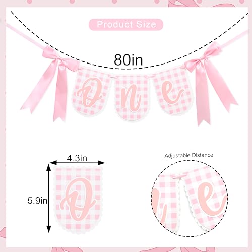 Image of Bow First Birthday High Chair Banner - Pink Bow 1st Party Decoration, Coquette First High Chair Banner, Coquette One Birthday Photo Prop