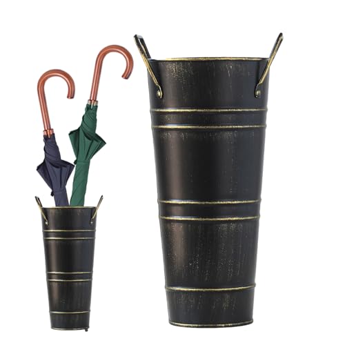 Porte Parapluies en Métal | Rond Support pour Parapluies | Porte-Parapluie Porte-Canne De Marche | Seau Parapluie Rond en Métal avec Poignées Portables | Vase Décoratif pour Parapluie, Cannes, Cannes