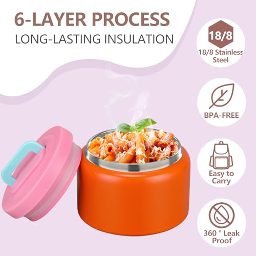 Image of PIQUEBAR 8oz Kids Thermo for Hot Food,Small Lunch Thermo Food Container Stainless Steel,Easy Open Wide Mouth Thermo for Hot Cold Food for Preschool Travel (Pure Orange)