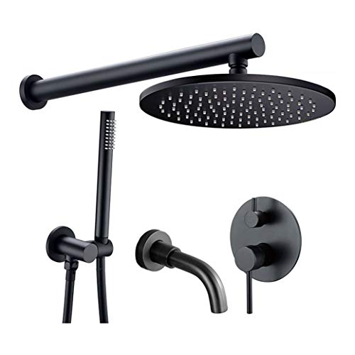 Système de douche en laiton de luxe noir mat avec ciel de pluie rond et robinet de bain