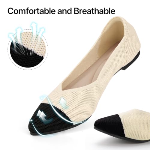 Image of ATHMILE Pointed Toe Flats for Women Comfortable Knit Ballet Flats Shoes