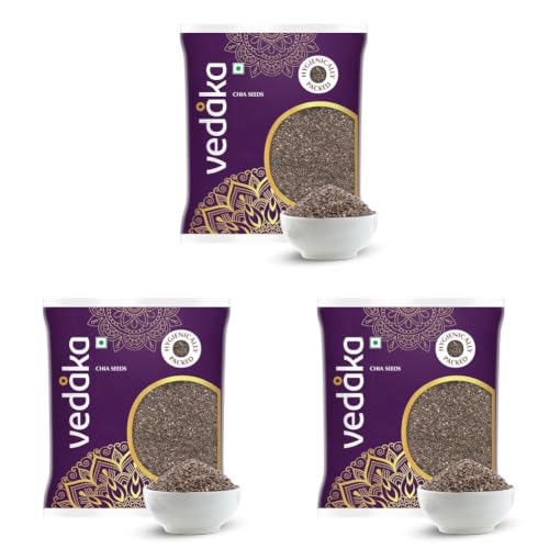Image of Amazon Brand - Vedaka Chia Seeds | 500 Gram | Rich In Protein, Calcium & Omega Fats | Healthy Snack On-The-Go (Pack of 3)