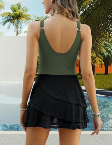 Image of CiCiBird Women One Piece Tummy Control Swimsuit Modest Swim Dress Bathing Suit Skirt Swimwear