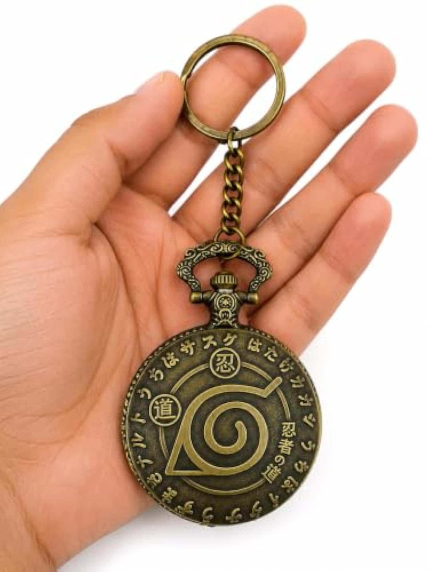 Anime Inspired Quartz Pocket Watch with Konoha Leaf Design