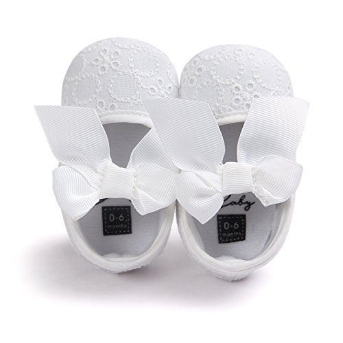 LACOFIA Scarpe da Battesimo neonata per Principessa Bowknot con Suola Morbida Antiscivolo Ballerine Bambina Bianco 6-12 Mesi