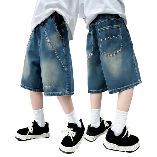 Pantalones cortos vaqueros para niños mayores con cintura elástica cómoda