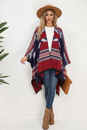 Image of Womens Rhinestones Open Front Poncho Shawl Wrap Cape Ruana Travel Blanket Cardigan