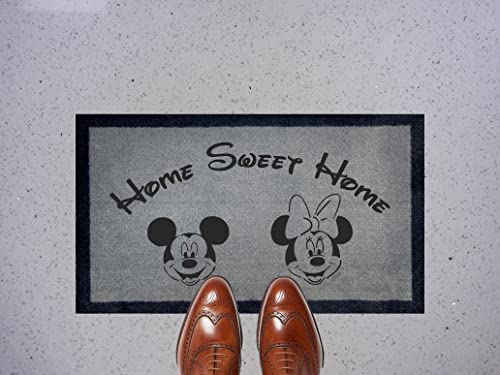 Engraved Door Mat Disney Range 40cm x 70cm Internal HOME SWEET HOME MICKEY & MINNIE (Light Grey)