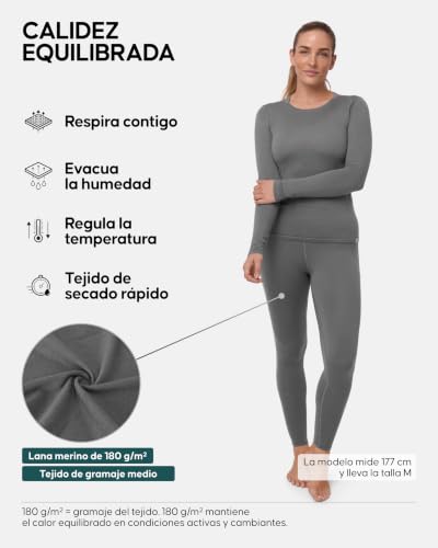 Miniatura 2 de Danish Endurance Conjunto Térmico Lana Merino Mujer, Camiseta Térmica Y Pantalón, Ropa Interior Lana Merino
