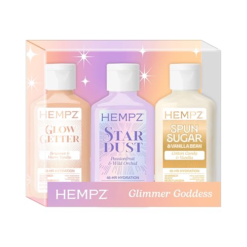 Hempz Mini Shimmer Lotion Set, Gold, Silver and Rose Gold Moisturizer, Glimmer Goddess Radiant Skin...