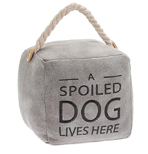 Grey Faux Leather Square - A Spoiled Dog Lives Here - Doorstop