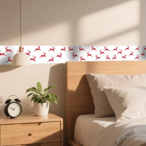 Image of Nuxovilar Red Reindeer Winter Peel Stick Wall Border PVC 3.94x16.4'