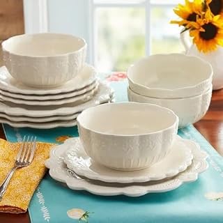 Stoneware Plates & Bowls Dinnerware Set – 24-Piece, Linen