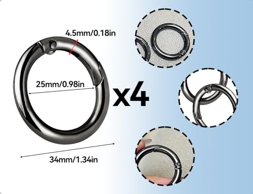 ZoeTekway 4 Stück Karabinerhaken,Zink Legierung Ringkarabiner,O-Ring Karabiner,Karabinerring,Schlüsselanhänger,Frühling Snap Clips Ersatzteile,Für Schlüsselkette DIY Handwerk(Schwarz,25 mm,Runde)