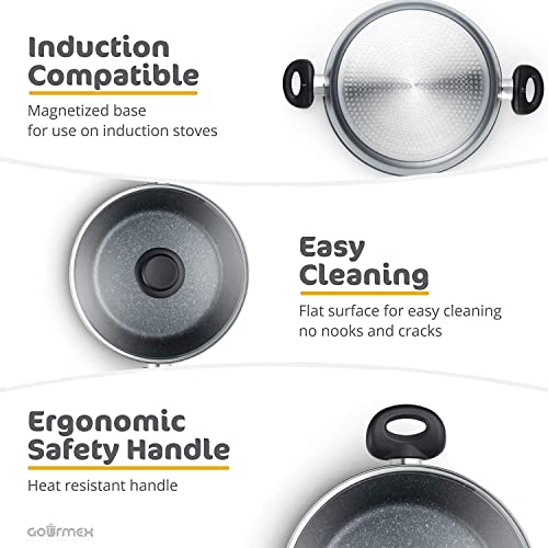 Gourmex 2.75Qt Induction Casserole Pot | Black With Nonstick Coating | Compatible With All Heat Sources | Ideal For Cooking, Boiling And Braising | Includes Glass Lids (2.75 Qt) #TOP5