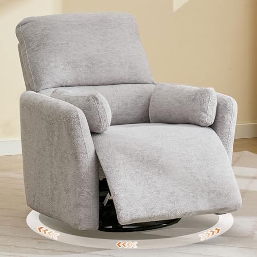 Sillón reclinable giratorio gris en gamuza miniatura 1