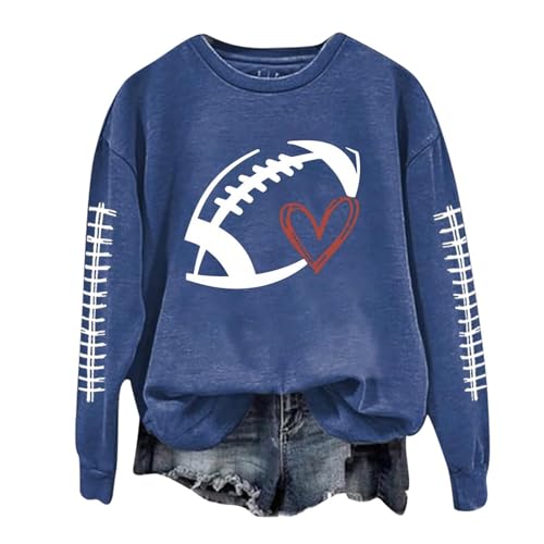 Smoneyful Football Sweatshirts for Women Game Day Outfits Y2K Crewneck Oversized Shirt Long Sleeve Pullover Football Graphic