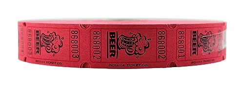 INDIANA TICKET CO. 2000 Raffle Tickets, Beer, Red, Single Roll, Ticket for Events, Entry, Class Reward, Fundraiser & Prizes