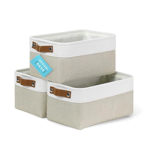 OrganiHaus Small Fabric Storage Baskets for Shelves 3 Pack, 12x08in