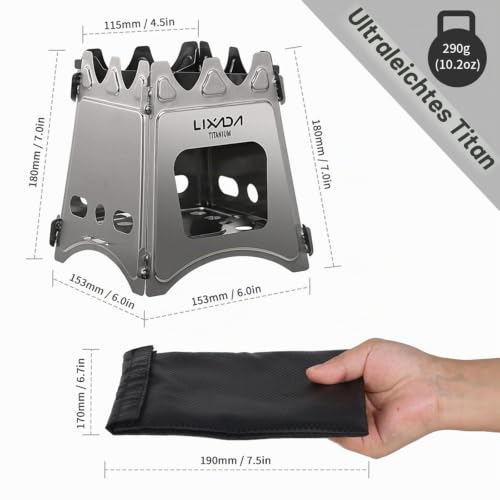 Lixada Campingkocher Titan Holzofen Mini Holzvergaser Faltbar Tragbar Kompakt Hobo Kocher für Picknick BBQ Camping Wandern Reisen – Ansicht 2