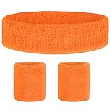 Schweißband Set, Stirnband,Schweißbänder Handgelenk für Damen & Herren, 3 Stück, absorbierendes Stirnband Sport Schweißbänder für Fußball, Basketball, Tennis, Gymnastik - Orange