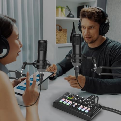 Matériel podcast interface audio pour 2 et pack de microphones studio