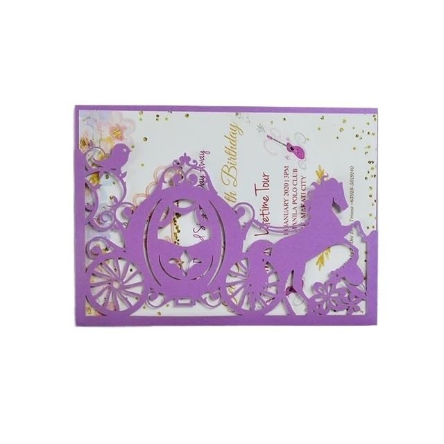 Faire Part De Mariage Lot de 50 Cartes d'invitation de Mariage en Forme de carrosse de Cendrillon Rose Blush(Dark Purple)