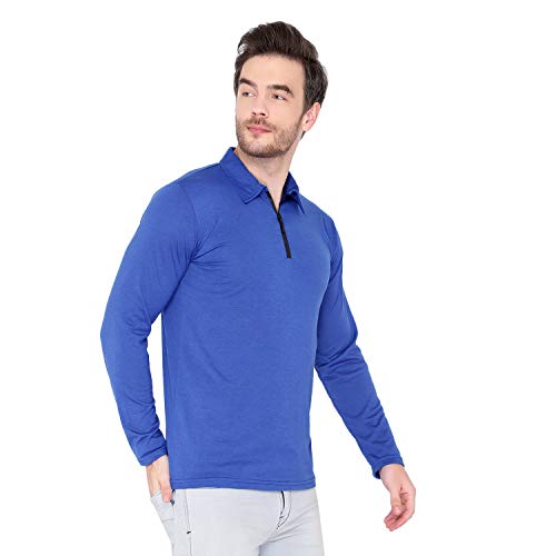 Image of Men's Cotton Blend Full Sleeve Zip Neck Polo T-Shirt (Pack of 1)
