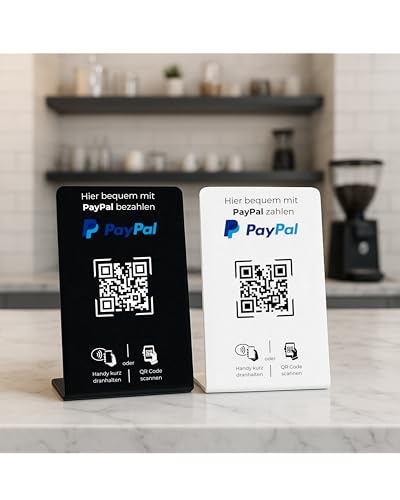 Aufsteller/Schild für PayPal-Zahlung mit QR-Code und NFC (16,5 x 10,5 cm) - schwarz
