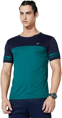 Amazon Brand - Symbol Men's Color Block Active Regular Fit Sports T-Shirt | Round Neck | Half Sleeve (Available in Plus Sizes)