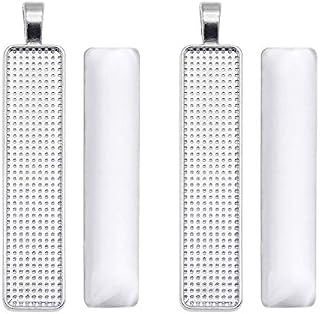 10 sets Silver Tone Alloy Metal Base Settings with 50x10mm Rectangle Clear Glass Cabochons Bezel Charms For Keychains Necklaces Pendants DIY Jewellery Craft