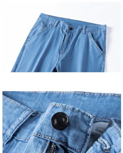 Hndudnff Men Thin Jeans Slim Straight Comfort Denim Trousers with Pockets Solid Business Pants3