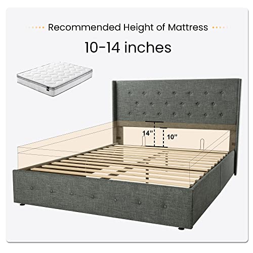image for SHA CERLIN Queen Size Lift Up Storage Bed/Button Tufted Wingback Headb