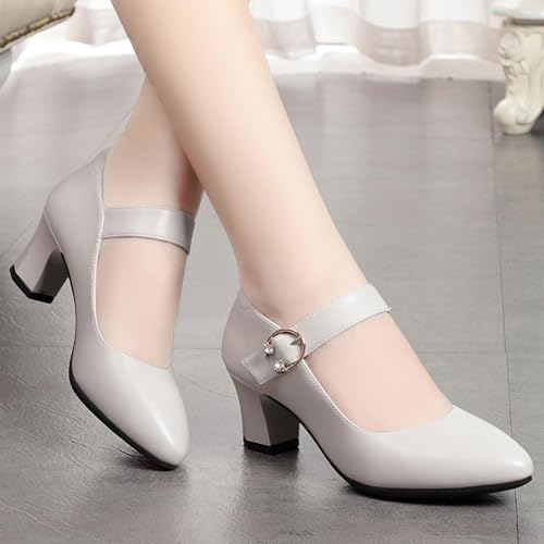 Women's Low Block Heel Mary Jane Pumps Buckle Closed Pointed Toe Dress Pumps Office Work Shoes2