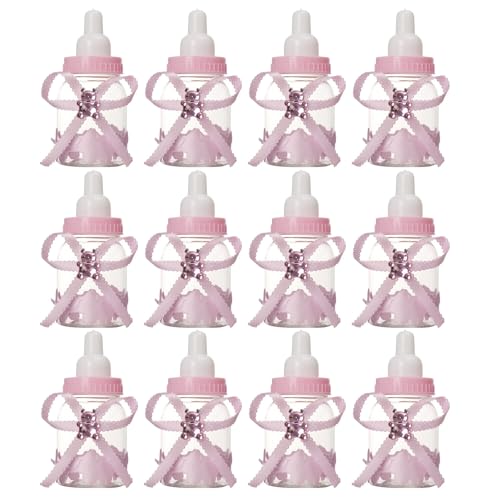 3.5 Inch Mini Pink Plastic Candy Bottles for Baby Shower Favors, Gender Reveal, Party Decorations and Gifts,12 Pcs - Auroly