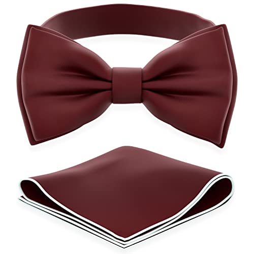 Adam Young Boys Wine Red Tie Pre-Tied Style Formal Satin Classic Bowtie for Tuxedo Faux Silk (Medium Maroon Red)