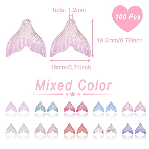 Beadthoven 100Pcs 19X19.5X3.5Mm Mermaid Fishtail Transparent Glass Charm Pendants Assorted Colors Loose Sea Animal Crystal Glass Pendants For Crafts Bracelets Necklace Jewelry Making Supplies #TOP2